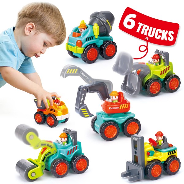 SunnyPal Toys for 1 Year Old Boys Gifts - 6 PCS Mini Trucks Toys for 2 Year Old Boy Gifts, Digger Toys for 1+ Year Old Boys, Toddler Boys Toys Age 1-2 First Birthday Gifts for Boys Baby