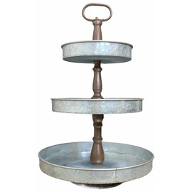 3 Tiered Serving Stand, Galvanized Tiered Tray with Handle Rustic Style Metal Tiered Serving Tray for Parties, Dessert, Cupcake Holder,Modern Farmhouse Décor and Display Stand Birthday Wedding