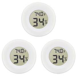 Digital Mini Thermometer Round Hygrometer, 3-Pack, LCD Display, Indoor Temperature Humidity Meter for Humidors, Greenhouse, Fridge(White)