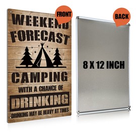BEASTZHENG Funny Weekend Forecast Camping Rules Metal Tin Sign Wall Decor Rustic Camping Signs Decoration Farmhouse Home Rustic Décor Gifts