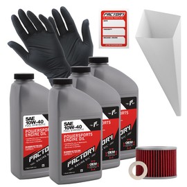 Factory Racing Parts Oil Change Kit compatible with Honda CB650C CB650SC CB750K GL1100 GL1200 – Includes 4 Quarts of 10W-40 Full Synthetic Oil, 1 Filter, 1 Crush Washer, 1 Funnel, 1 Oil Change Sticker
