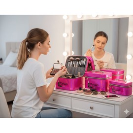 SET DE NECESER/COSMETIQUERA HOLOGRÁFICA CON ESPEJO 3 EN 1.