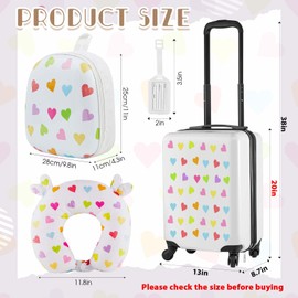 Sanwuta 4 Pcs Kids Luggage Set Kids Backpack Travel Rolling Suitcase with Wheels U-shape Pillow Childrens Gift for Girls Boys(20 Inch,Heart Style,White)