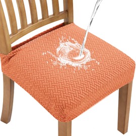 Fuloon Stretch Waterproof Chair Seat Covers 6 PCS, Removable Washable Dining Room Chair Covers Anti-Dust Seat Cushion Slipcovers for Bedroom, Kitchen, Hotel, Banquet (I-Orange, 6)