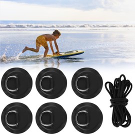 efuturetime 6 x D Ring Patch PVC Stainless Steel with 5 m Long Rubber Band, Canoe Kayak Accessory Ring for Inflatable Boats, Raft, Stand Up Paddleboard, No Glue, Black (Diameter: 8 cm)