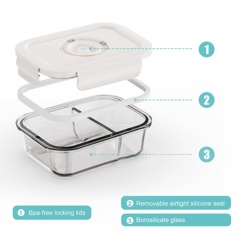 Domsanistor Vacuum Seal Glass Food Storage Containers, 6pcs Containerswith 10pcs