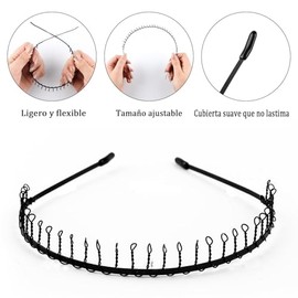 GeorgeX 6 Piezas Diademas de Metal Ondulado Ondulada Deportes Cabello Aro, Unisex Negro Primavera Diadema, Aro para el Pelo Antideslizantes para Corre