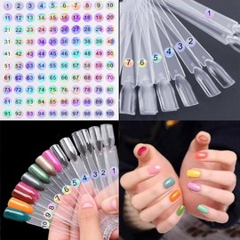 Hedmedum Pack of 100 Nail Art Tips Ring Stick, Nail Samples Fan-Shaped Nail Display Stickers Nail Art Tips Nail Salon Exercises Nail Tips with Numbers 1-100 (White)