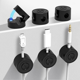 6 Pack Magnetic Cable Clip Clips, Under Desk Cable Management,Hgliagtsmat Adhesive Cord Clip Storage Box for Home Desk Phone Car Wall Desktop Nightstand, Wall Cable Management (Black)