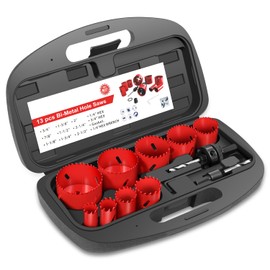 [13-Pcs] Universal Bi-Metal Cutter Hole Saw Kit Tools Set With Hex Wrench Red DIY Repair Hand Tool Kit Set for Home Household Office Warehouse