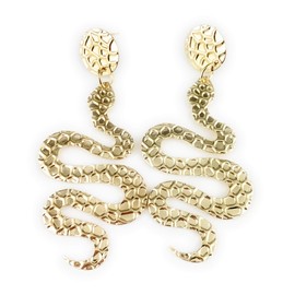 Gold snake earrings asp cleopatra toga serpent post stud dangle 2.5 inches long textured snake