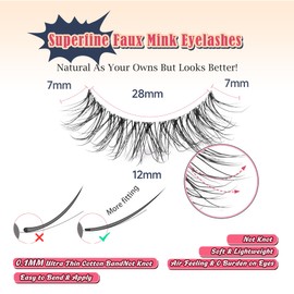 Natural Lashes False Eyelashes 12 MM Short Lashes WIspy 3D Volume Fake Eyelashes Pack C Curl Soft Eye Lash Strips with Thin Cotton Band 7 Pair False Lashes Siligli
