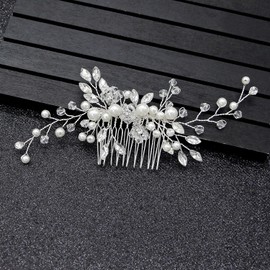 Headdress Hair Comb Crystal Hair Ornament, Flower Hairpin Bridal Wedding Hair Ornament, Bridal Pearl Hair Comb, Pearl Hair Ornament, Hair Accessories, Hair Accessories, Hair Ornaments for Weddings, Parties, Coming of Age Ceremonies, Shichi-Go-San Ceremon
