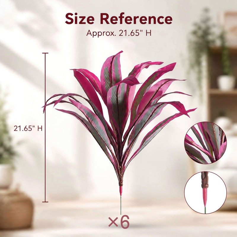 Artificial Dragon Blood Plant Set, 6 Pack Outdoor Cordyline Fack