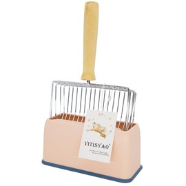 Vitisyao Metal Cat Litter Scoop with Holder, Fast Sifting Kitty Poop Scooper Caddy, Cat Poop Scooper Stand (Pink)