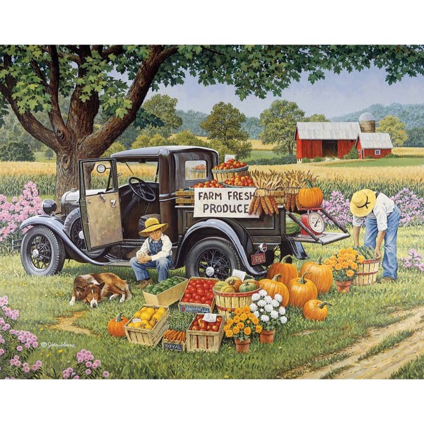 Bits and Pieces - 200 Piece Big Piece Jigsaw Puzzle for Seniors - 15" x 19" - Home Grown - 200 pc Fall On The Farm Large Lettered Pieces Mental & Physical Dexterity Jigsaw by John Sloane