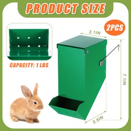 Maxcheck 2 Pcs Rabbit Feeder for Cages Small Animal Food Dispenser with Lid Metal Rabbit Feeders Outside for Guinea Pig(Green,3.2 Inches)