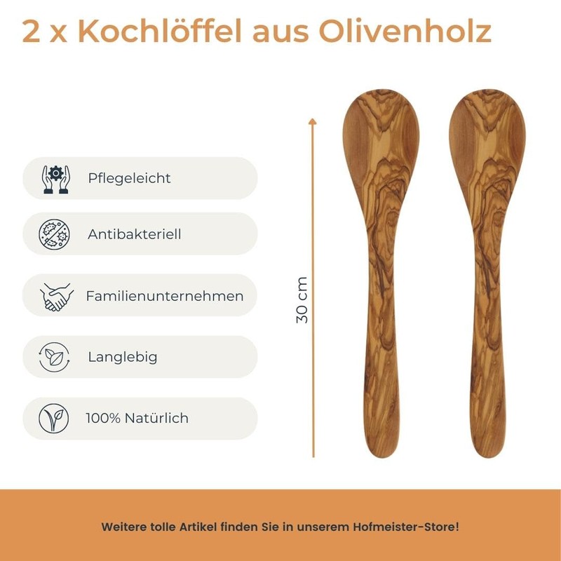 HOFMEISTER® Olive Wood Cooking Spoon (Round Cooking Spoon Olive Wood