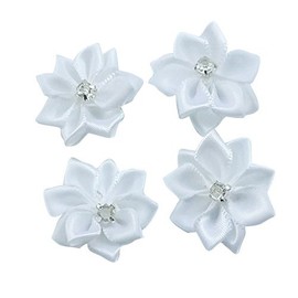 Libiline Upick More Than 26 Colors 40PCS Satin Ribbon Flowers Bows Rose w/Rhinestone Appliques Craft Wedding Dec (White)