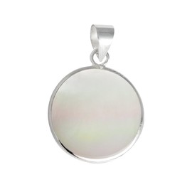 Mother of Pearl Pendant 925 Sterling Silver Round Shell Silver Unisex Women's Men's Necklace Flower of Life