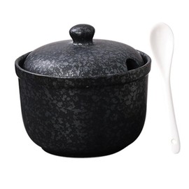TuYines Ceramic Sugar Bowl with Lid and Spoon, Ceramic Spice Jars, Spice Jar with Lid for Sugar, Salt, Cheese, Spices