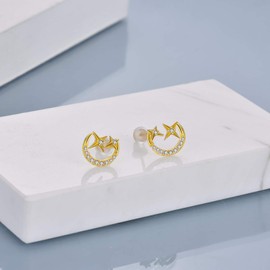 Gold Moon and Star Stud Earrings Sterling Silver Moon and Star Jewellery Birthday Gifts for Women Mum