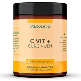 VitalBotanics Vitamina C, Naranja, Cúrcuma y Jengibre, 200 Cápsulas de 500mg, Multivitamínico, Suplementos Alimenticios, Vitaminas para Mujer y Hombre