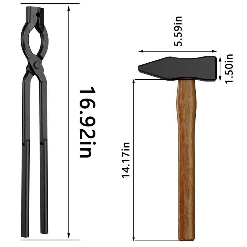 Blacksmith Tongs Set, 17 Inch Carbon Steel Forging Tongs, 2-Piece