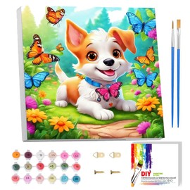 luckyarina Painting by Numbers Children with Frame Dog Painting by Numbers Children's Canvas Oil Painting by Numbers with Gift Box DIY from 5 6 7 8 9 Years Girls Craft Set Gift 20 x 20 cm