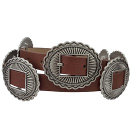 Axesoria Skinny Western Buckle with conchos in Non-Animal Leatherette Belt (M/L, Brown(Packed Conchos))