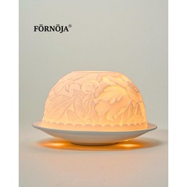 FÖRNÖJA: Ceramic Tealight Holder Dome - Lithophane Candle Holder with Floral Relief Design, Romantic Decor, Mood Lighting for Home Decor, Meditation & Gifts Set