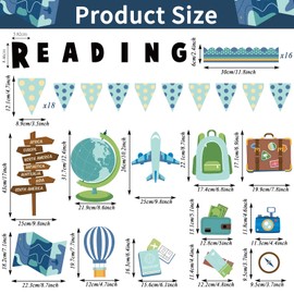 Justforjoyful Reading Travel Bulletin Board Decorations Set Classroom Reading Adventure Begin Motivational Themed Bulletin Board Cutouts Craft Home School Library Wall Decor Teacher Supplies
