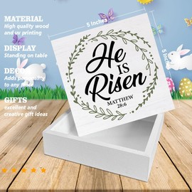 Christian Decor Rustic He Is Risen Bible Verse Wooden Sign Easter Desk Decorations Home Bedroom Living Room Shelf Decor 5 x 5 Inches