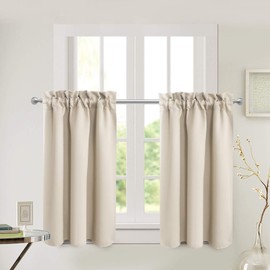 Aquazolax Tier Curtains for Small Windows, Black Out Rod Pocket Room Dareknging Window/Door Short Café Curtains, 2 Panels in Beige, Narrow 28 x 36 inch (WxL)