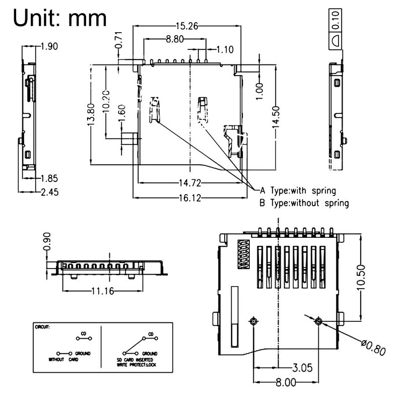 sourcing map Micro SD (TF) Card Socket Holder SMT Surface