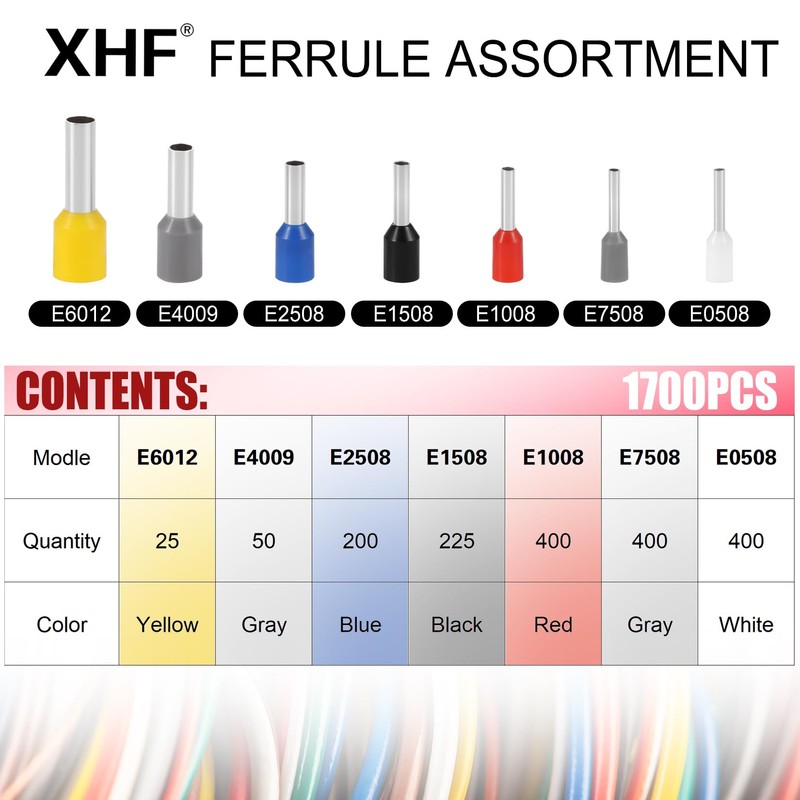 XHF 1700 PCS Ferrule Crimping Tool Kit with Hexagonal Ferrule