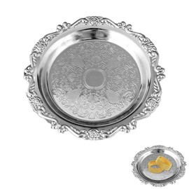 Vintage Trinket Dish Tray Holder, Embossed Design, Silver Tone