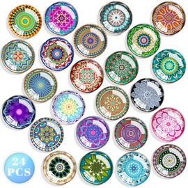SOSMAR 24 Notice Board Magnets Planning Magnets, 30mm Glass Fridge Magnets Magnetic Whiteboard Magnets for Photo, Map, Kid's Drawing, Arts Crafts, Office Organizing (Mandala Style 2)