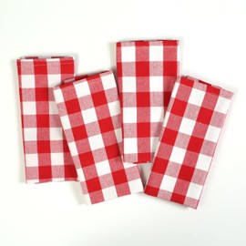 Softopia Cotton 4 Pack Gingham Buffalo Check Kitchen Dish Towels 100% Cotton 16x26 Inches - Super Absorbent Quick Drying Hand Tea Towels, Restaurant Cleaning Towels with Hanging Loop, Red White