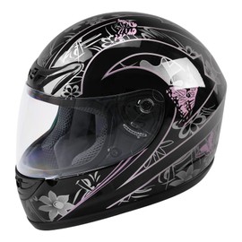 DOT Adult Motorcycle Flip Up Full Face Helmet Street Dirt Bike ATV Helmets (Black Pink Butterfly, X-Large)