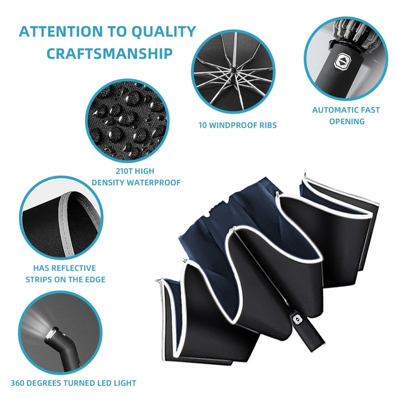 Pioggistar Windproof Folding Umbrella, Automatic Reverse Umbrella, Large Rain Umbrella,
