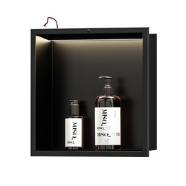 Qeke Stainless Steel Shower Niche 12" X 12", No Tile Needed Wall Niche with Non-Dimmable Led Strip &Motion Sensor, Recessed Niche Shower for Bathroom Storage Over Mount Installation, Matte Black