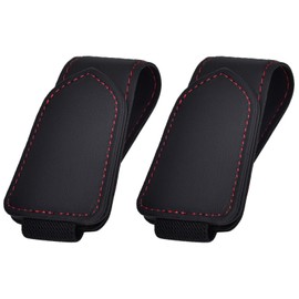 Syusia 2 Packs Sunglasses Holders for Car Visor - Magnetic Leather Glasses Eyeglass Holder and Ticket Card Clip - Car Visor Accessories for Woman Man (Black)