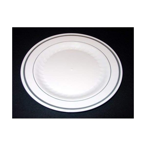 Masterpiece Plastic 6-inch Plates, White w/Silver Rim 15 Count