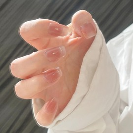 Nail Tip, Short, 24 Pieces, False Nails, Gradient, Cat Eye, Skin Color, 3D Nail Sticker, Popular Japanese Style, Cute, Simple, Fashionable Party, Autumn, Spring, Summer, Daily Life, Bridal Nail,