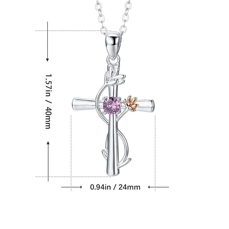 AINUOSHI Women's Cross Chain Birthstone Necklace Flower Pendant 18 Carat