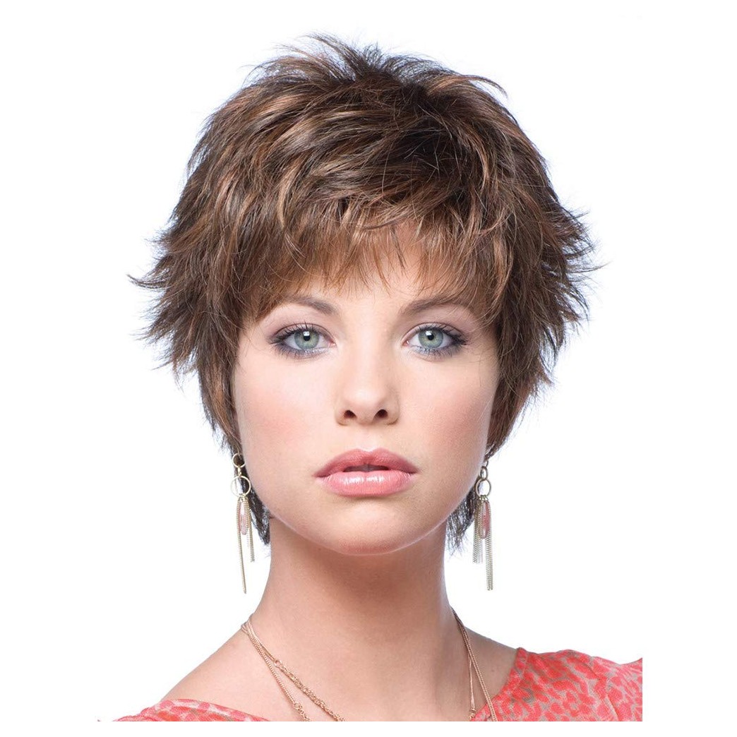 GNIMEGIL Hair Wig Brown Short Hair Replacement Heat Resistant Fiber Hair Synthetic Wigs for Women (Wig Head Circumference Size is 20-24 inches)