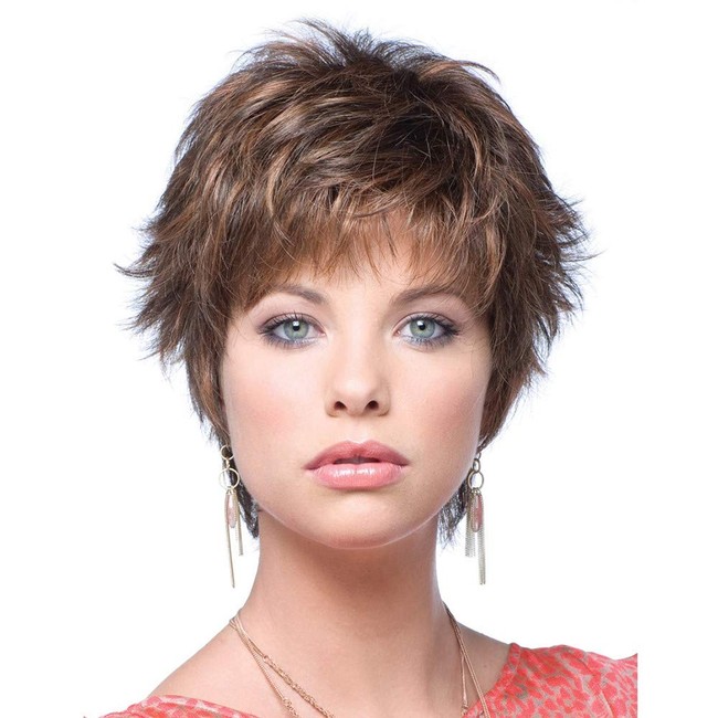 GNIMEGIL Hair Wig Brown Short Hair Replacement Heat Resistant Fiber Hair Synthetic Wigs for Women (Wig Head Circumference Size is 20-24 inches)