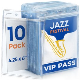 BlueCosto - Vertical Passport & Card Holder - 4x6 Inch, 10 Pack - Zipperless Clear ID Badge Protector for Travel, Work & Events - Heavy-Duty Name Badge Sleeves for Credentials & Vaccination Cards
