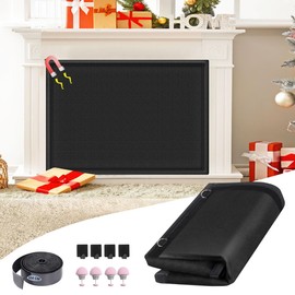 CADARA Fireplace Blocker Blanket Stops Heat Loss, Magnetic Fireplace Draft Stopper, Indoor Fireplace Draft Cover with Hook and Loop Tapes, Fireplace Cold Air Blocker Save Energy, Black 39" W x 36" H